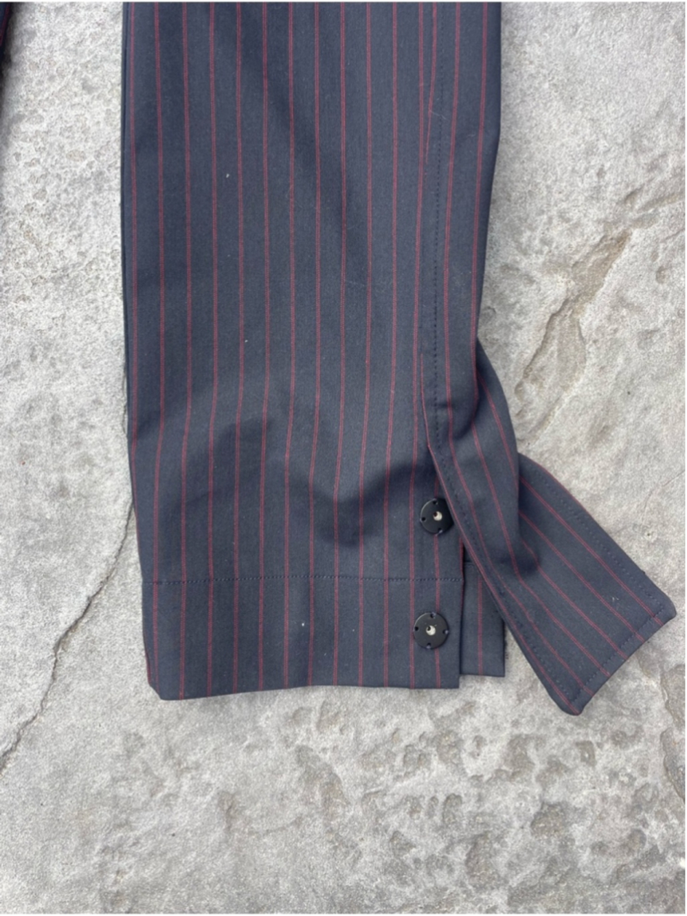 Ganni Pinstripe Side Suit Trousers Navy Red Stripe Tailored High Rise Size 36 - Picture 12 of 13